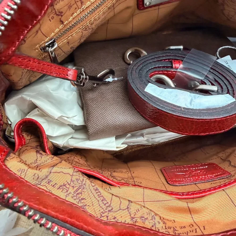 Patricia Nash Discovery Washed Woven Augusta Satchel handbag red leather